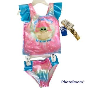 Star Wars Mandalorian Baby Yoda Tie Dye Two-Piece Tankini Swimsuit 2T Toddler